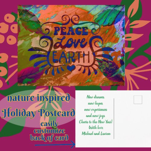 Peace Love Earth Holiday New Years Postcard