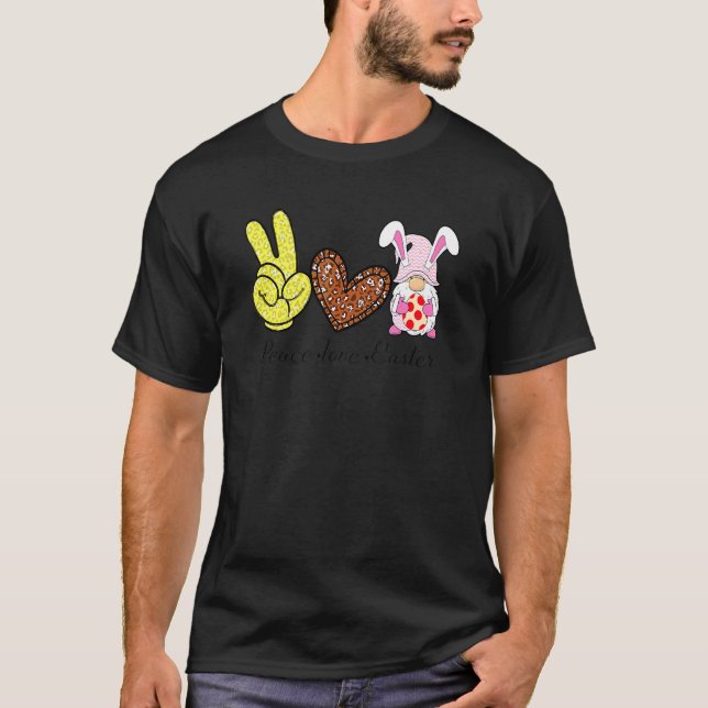 Peace Love Easter Bunny Leopard Graphic Easter Day T-Shirt (Front)