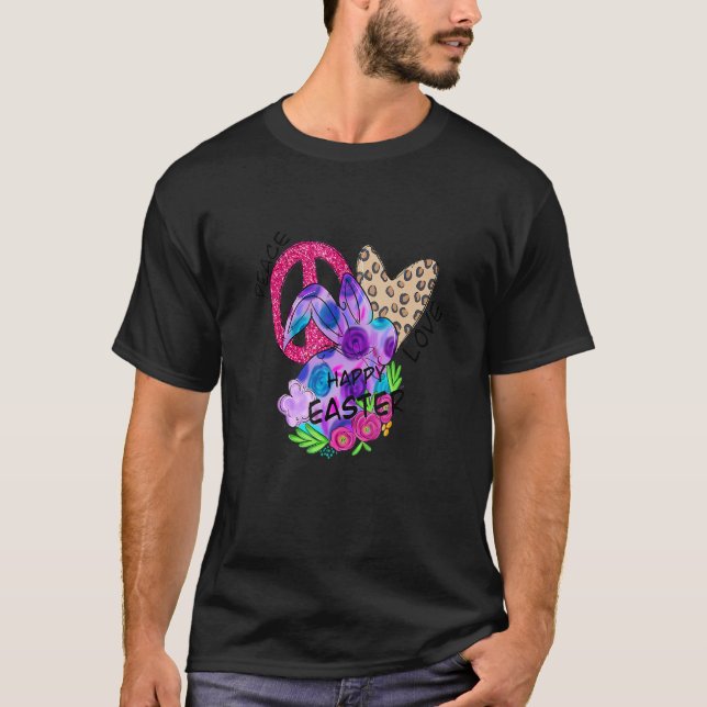 Peace Love Easter Bunny Leopard Graphic Easter Day T-Shirt (Front)