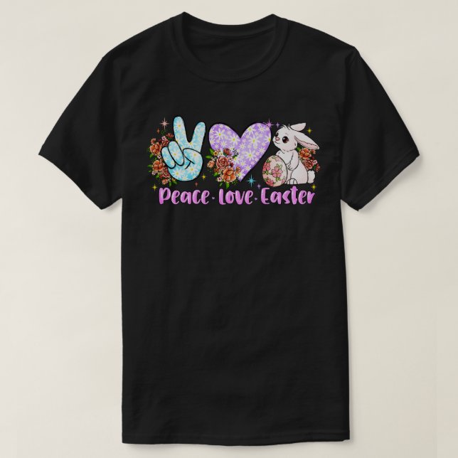 Peace love easter cute bunny  T-Shirt (Design Front)