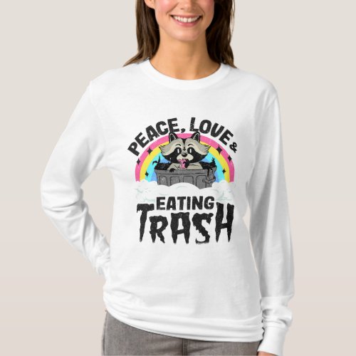 Peace Love  Eating Trash Raccoon Kids Band Metal  T_Shirt