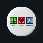 Peace Love Economics Button<br><div class="desc">Peace Love Economics. A cool economist occupation gift for someone who studies microeconomics or macroeconomics as an economy major or professor. A great public finance and economic trends design featuring a peace sign,  heart,  and the cycle of money in society.</div>