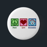 Peace Love Economics Button<br><div class="desc">Peace Love Economics. A cool economist occupation gift for someone who studies microeconomics or macroeconomics as an economy major or professor. A great public finance and economic trends design featuring a peace sign,  heart,  and the cycle of money in society.</div>