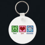 Peace Love Economics Keychain<br><div class="desc">Peace Love Economics. A cool economist occupation gift for someone who studies microeconomics or macroeconomics as an economy major or professor. A great public finance and economic trends design featuring a peace sign,  heart,  and the cycle of money in society.</div>