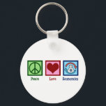 Peace Love Economics Keychain<br><div class="desc">Peace Love Economics. A cool economist occupation gift for someone who studies microeconomics or macroeconomics as an economy major or professor. A great public finance and economic trends design featuring a peace sign,  heart,  and the cycle of money in society.</div>