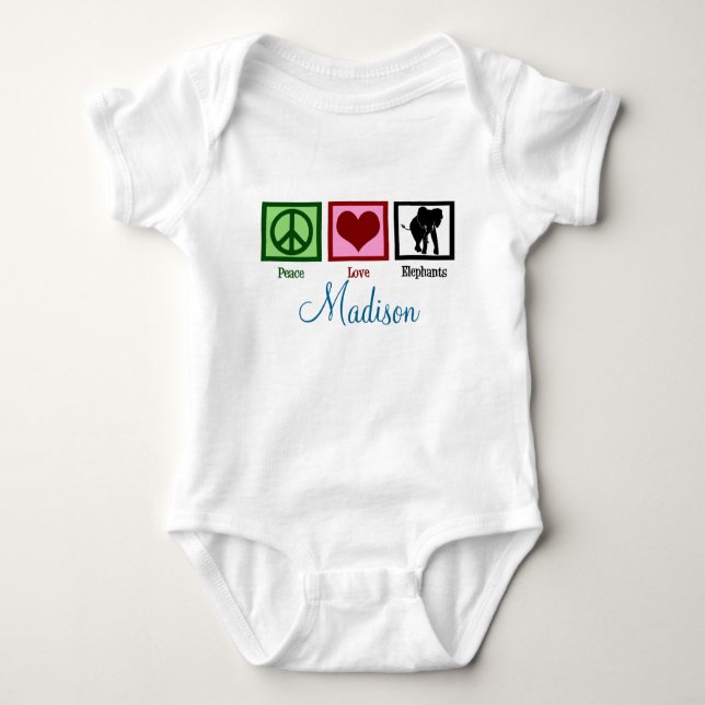 Peace Love Elephant Custom Baby Bodysuit (Front)