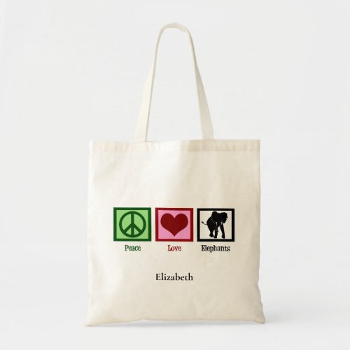 Peace Love Elephants Cute Personalized Elephant Tote Bag