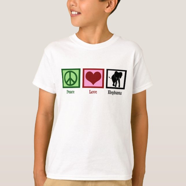 Peace Love Elephants Kids T-Shirt (Front)