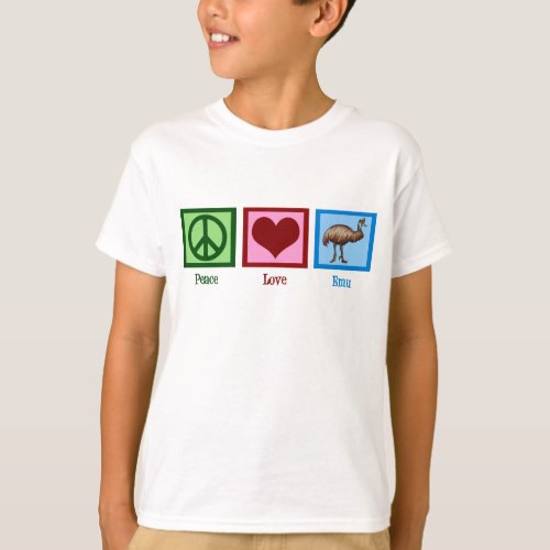 Peace Love Emu Cute Farm Animal Kids T_Shirt