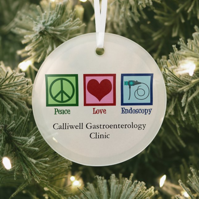 Peace Love Endoscopy Custom Clinic Christmas Glass Ornament (Insitu)
