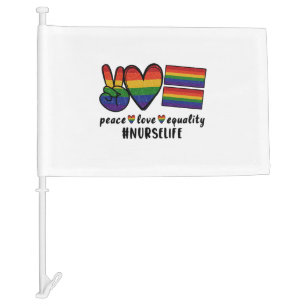 Peace Love Equality Nurse LGBT Car Flag