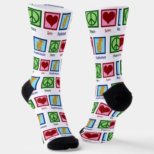 Peace Love Euphonium Christmas Socks