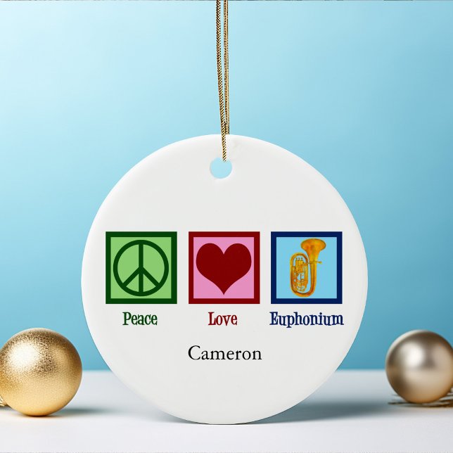 Peace Love Euphonium Cute Custom Christmas Ceramic Ornament (Creator Uploaded)