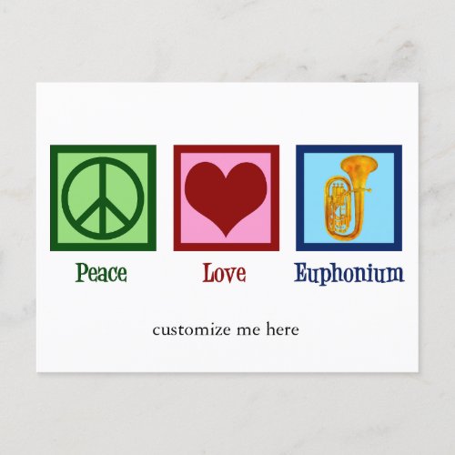 Peace Love Euphonium Cute Custom Christmas Postcard