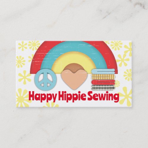 Peace love fabric rainbow sewing seamstress quilts business card