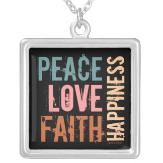 Peace, Love, Faith, Happiness Silver Plated Necklace