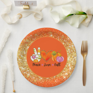 Peace Love Fall Autumn Customize Color Paper Plates