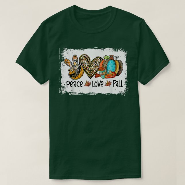 Peace Love Fall Autumn Leopard Heart Pumpkin Thank T-Shirt (Design Front)
