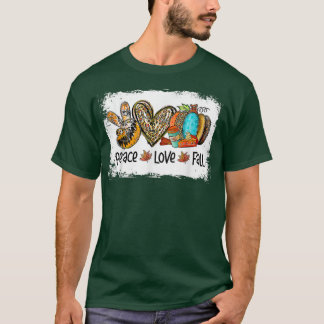 Peace Love Fall Autumn Leopard Heart Pumpkin Thank T-Shirt