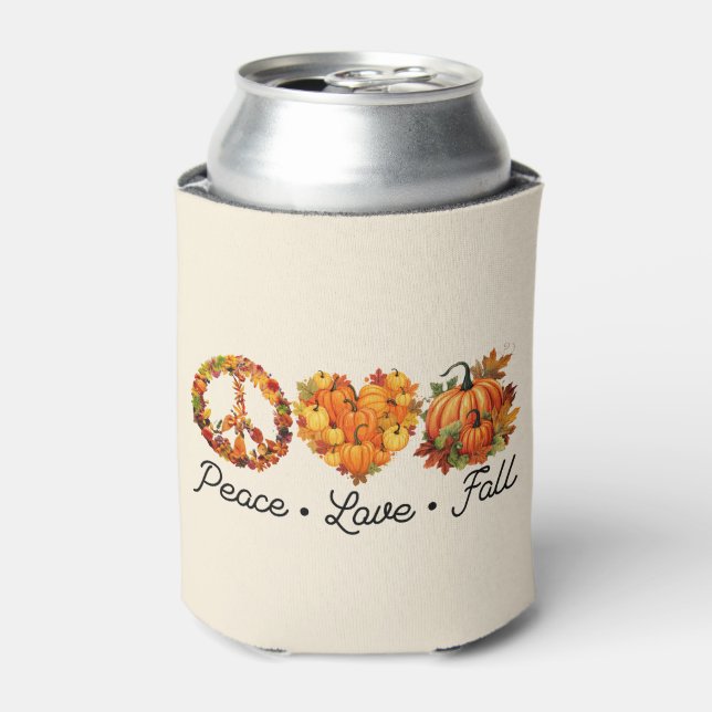 Peace, Love, Fall – Cozy Autumn Vibes with Pumpkin Can Cooler (Can Front)