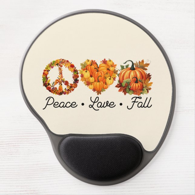 Peace, Love, Fall – Cozy Autumn Vibes with Pumpkin Gel Mouse Pad (Front)