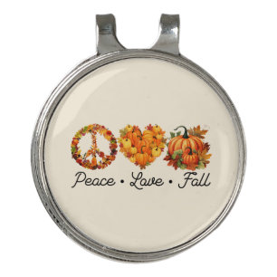 Peace, Love, Fall – Cozy Autumn Vibes with Pumpkin Golf Hat Clip