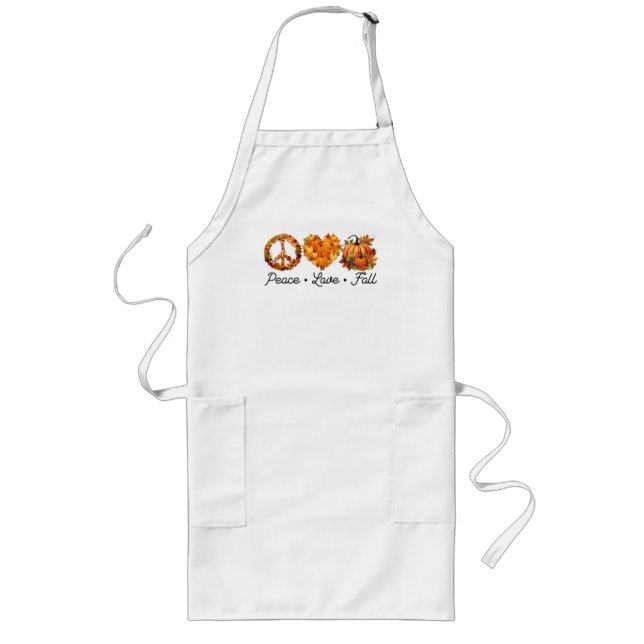 Peace, Love, Fall – Cozy Autumn Vibes with Pumpkin Long Apron (Front)