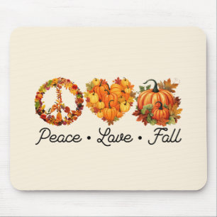 Peace, Love, Fall – Cozy Autumn Vibes with Pumpkin Mouse Pad