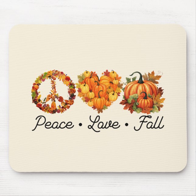 Peace, Love, Fall – Cozy Autumn Vibes with Pumpkin Mouse Pad (Front)