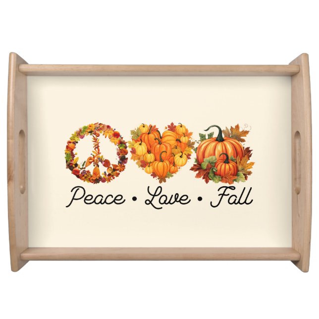 Peace, Love, Fall – Cozy Autumn Vibes with Pumpkin Serving Tray (Front)