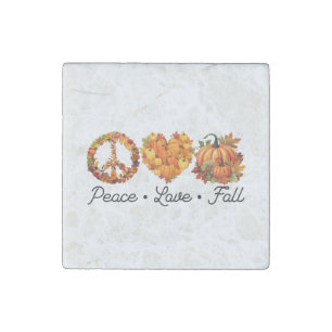 Peace, Love, Fall – Cozy Autumn Vibes with Pumpkin Stone Magnet