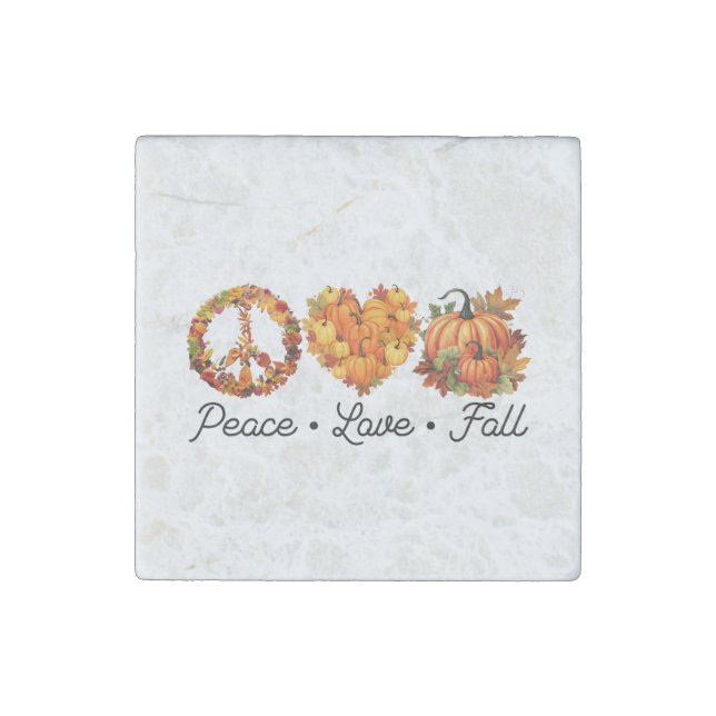 Peace, Love, Fall – Cozy Autumn Vibes with Pumpkin Stone Magnet (Front)