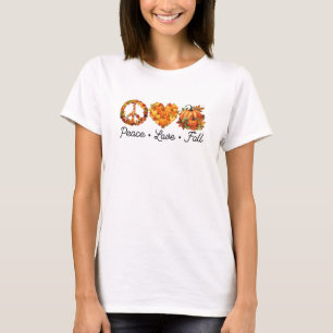 Peace, Love, Fall – Cozy Autumn Vibes with Pumpkin T-Shirt