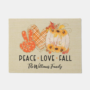 Peace Love Fall Family Name Doormat