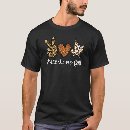 Peace Love Fall Leopard Graphic Autumn For Men Wom T_Shirt