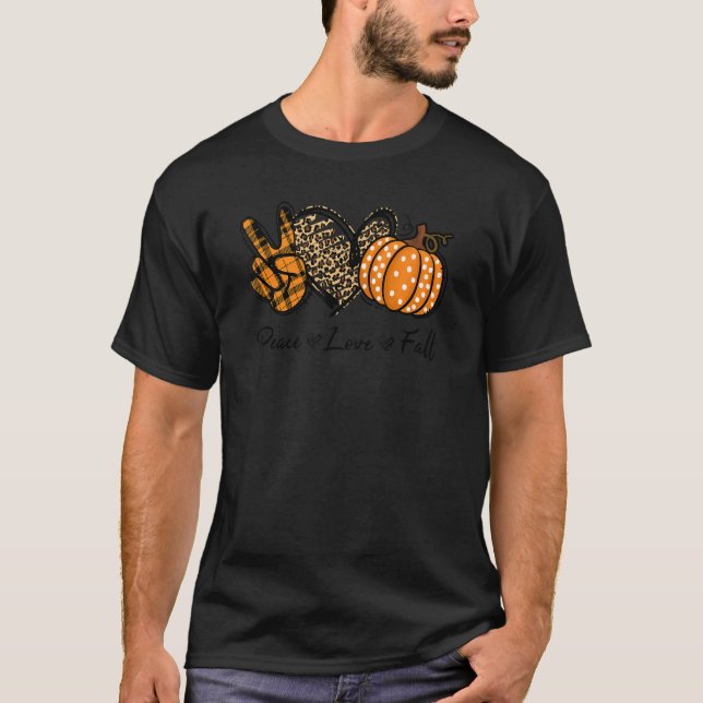 Peace Love Fall Leopard Pumpkin Spice Autumn Thank T-Shirt (Front)