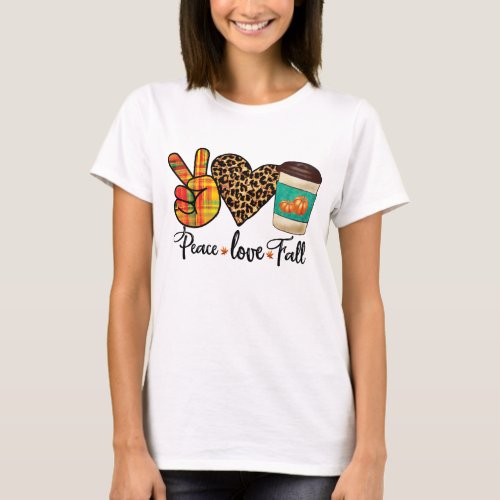 Peace Love Fall Leopard Pumpkin Spice Latte T_Shirt