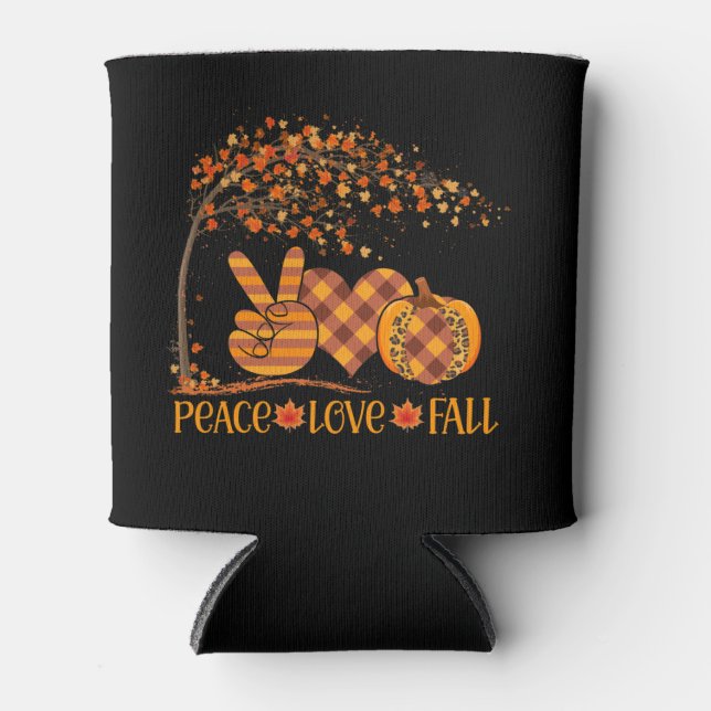 Peace Love Fall Pumpkin Autum Happy Fall Can Cooler (Front)