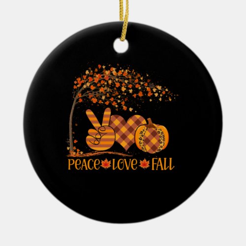 Peace Love Fall Pumpkin Autum Happy Fall Ceramic Ornament