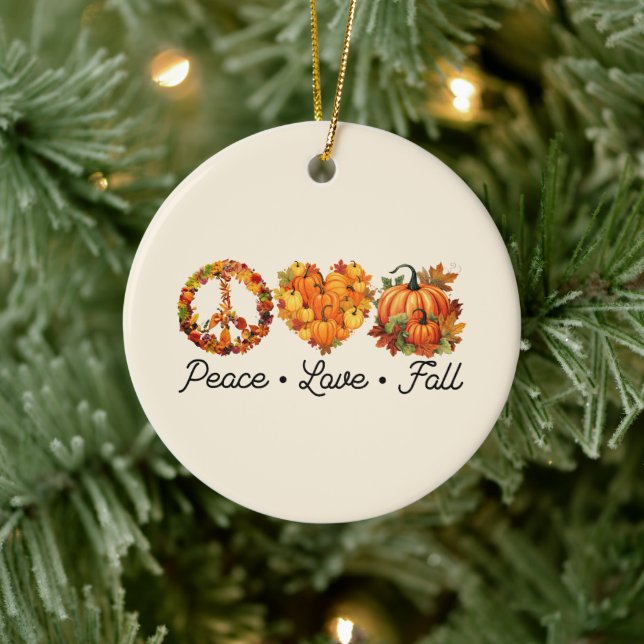 Peace, Love, Fall - Pumpkins Ceramic Ornament (Tree)