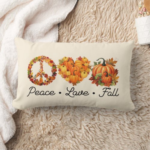 Peace Love Fall _ Pumpkins Lumbar Pillow