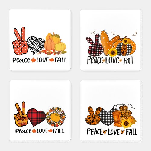 PEACE LOVE FALL SAYING PUMPKINS FLOWERS HEARTS COASTER SET