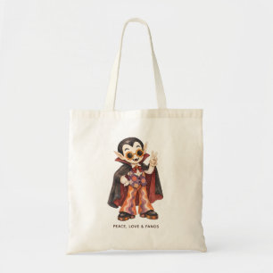 Peace Love & Fangs Groovy Retro Vampire Halloween Tote Bag