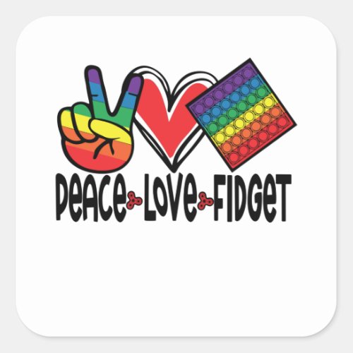 Peace Love Fidget Pop It Popit Colorful Rainbow Square Sticker