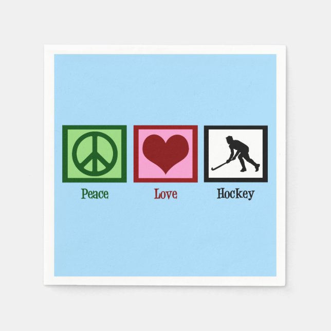 Peace Love Field Hockey Sports Birthday Party Napkins (Front)