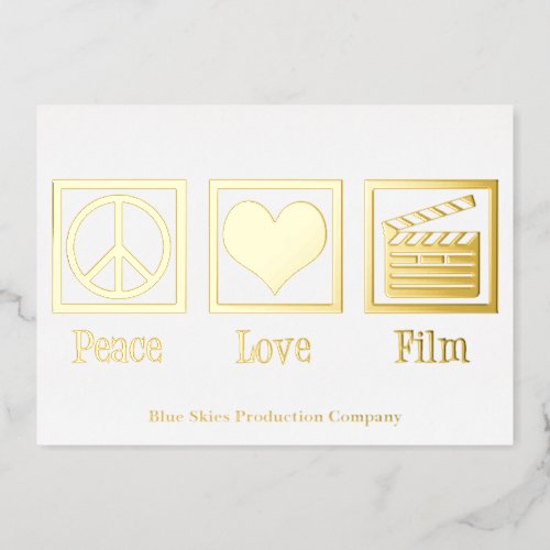 Peace Love Film Production Company Director Gold Foil Holiday Card
