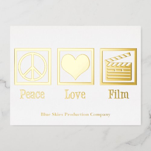 Peace Love Film Production Company Director Gold Foil Holiday Postcard