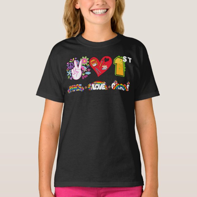 Peace Love First Grade Squad Back to School T-Shirt (Front)