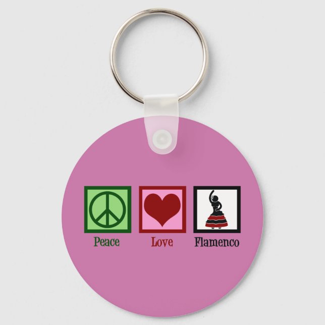 Peace Love Flamenco Dancing Pink Dancer Keychain (Front)