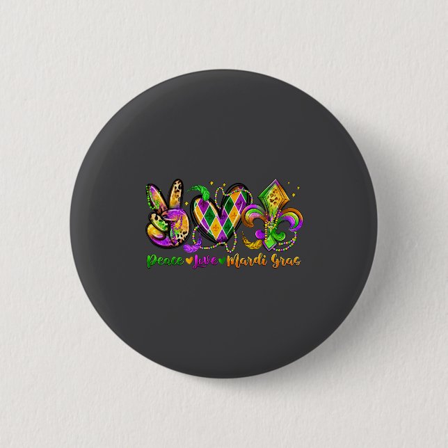 Peace Love Fleur De Lis Mardi Gras 2026 Carnival N Button (Front)